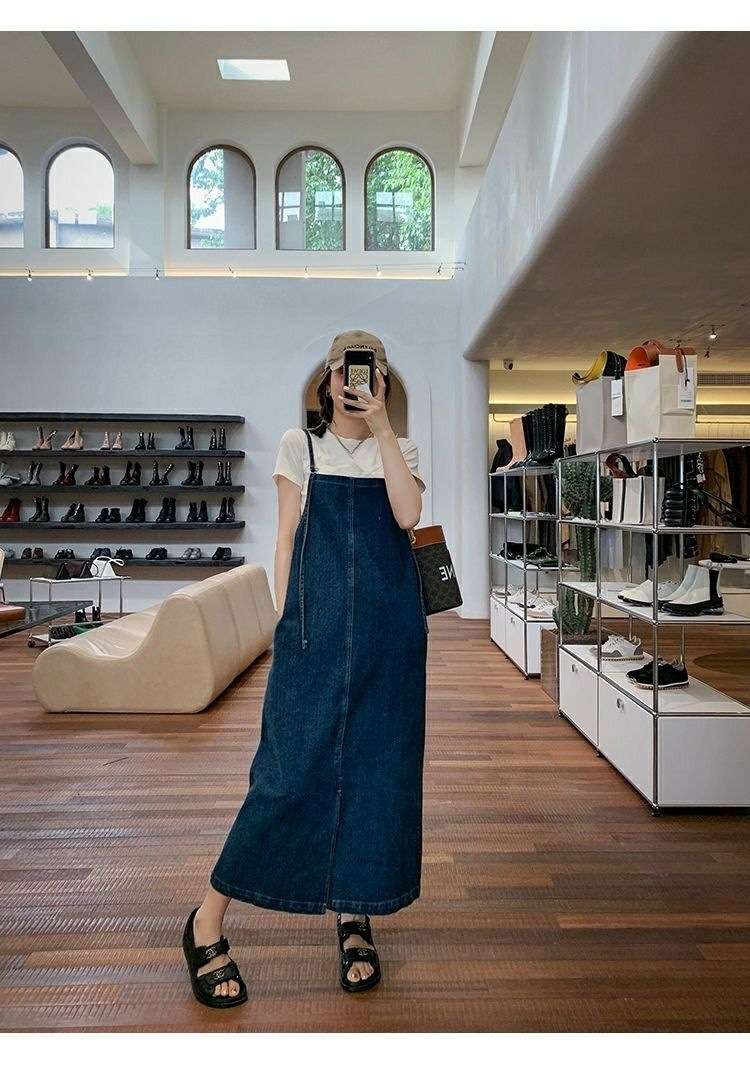 ロングワンピース ゆったりサロペットワンピース