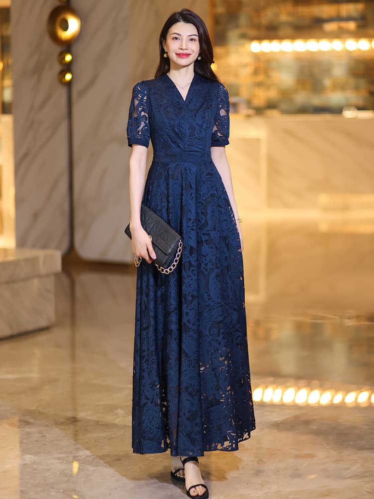 ロングワンピース レース 優美花柄レースロングワンピース
