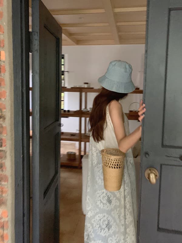 ロングワンピース 透かし編みニット ロング丈ノースリーブワンピース