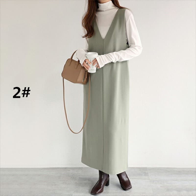 ロングワンピース ノースリーブロング丈ワンピース 重ね着風 春夏新作 上品