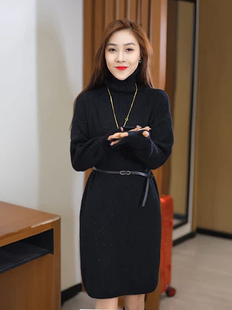 ワンピース ニット きらめき細リブニットワンピース