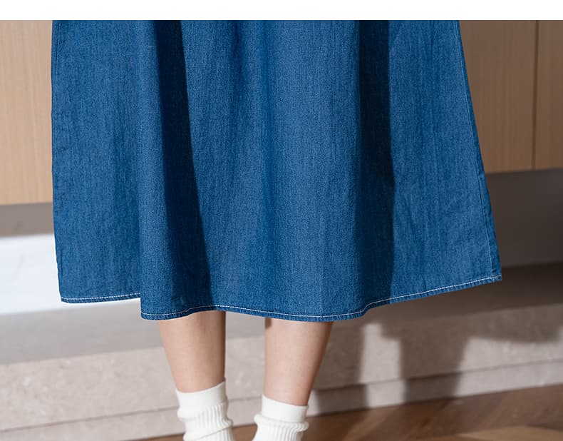 ロングワンピース たおやかパフスリーブデニムワンピース