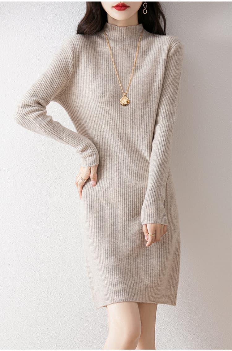 ロングワンピース シンプル リブニット ワンピース