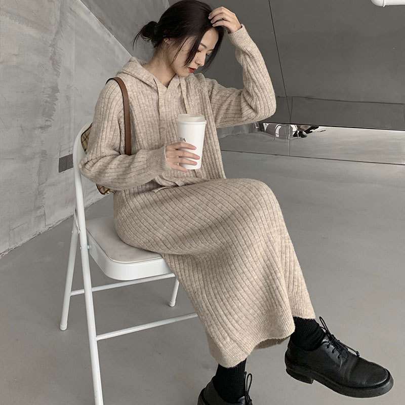 ロングワンピース ゆったりリブニット ロングワンピース