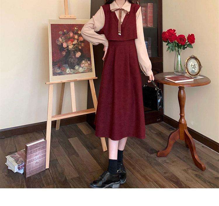 ロングワンピース クラシカル リボン ジャンパースカート