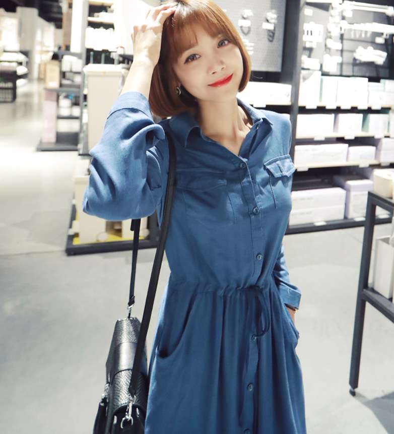 ロングワンピース シンプル優美シャツワンピース