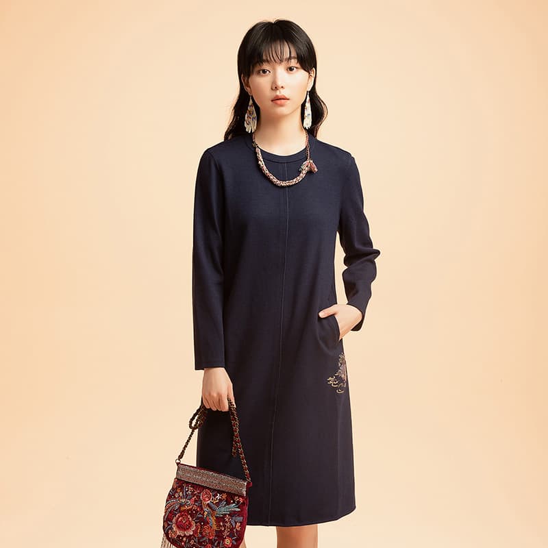ロングワンピース シンプル優美ストレートワンピース