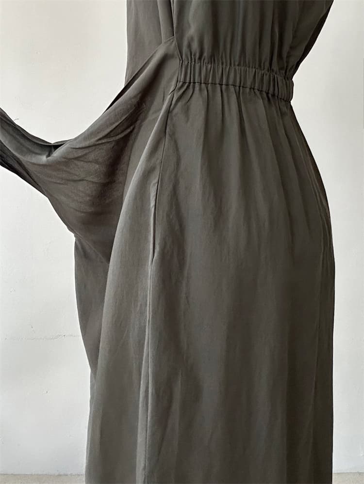 ロングワンピース 結び目デザイン ノースリーブ ロング丈 ワンピース