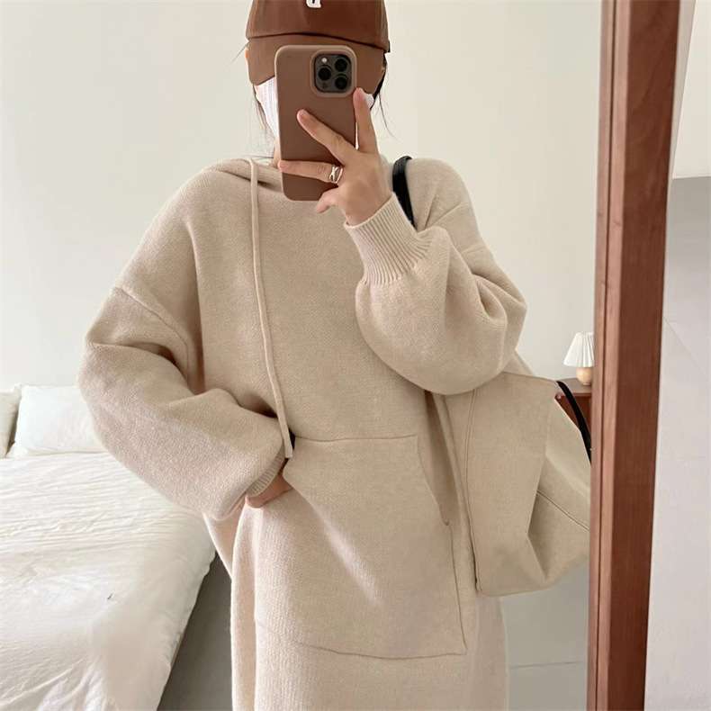 ロングワンピース ゆったりフード付きスウェットロングワンピース