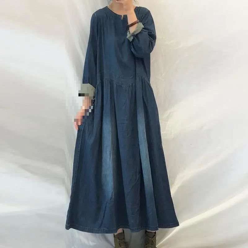 ロングワンピース ゆったりデニムワンピース