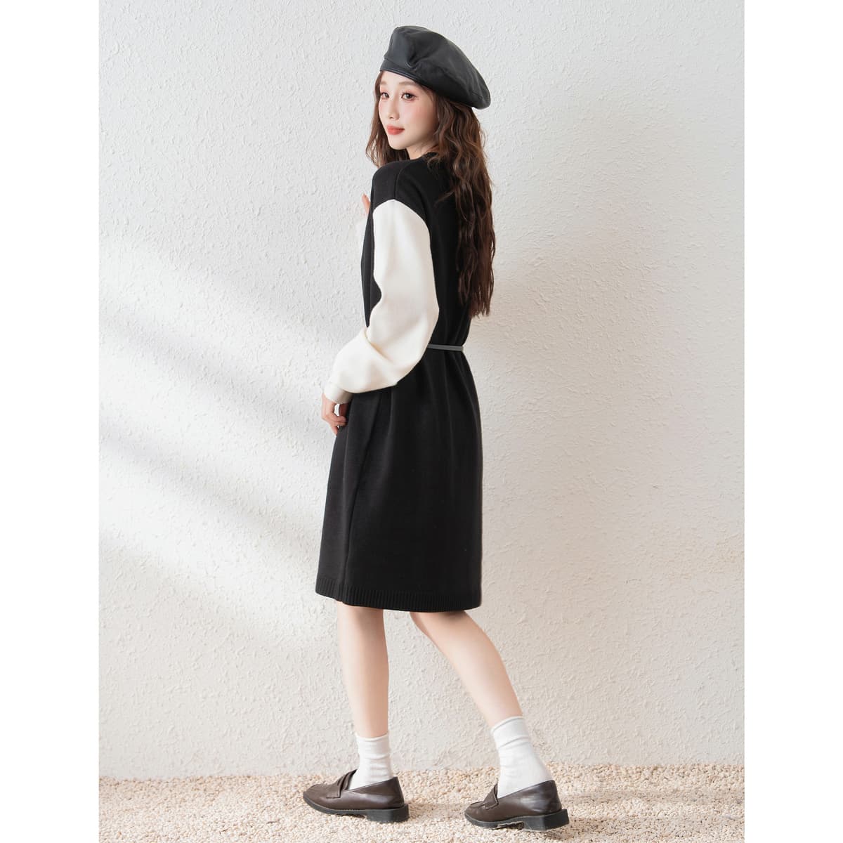 ロングワンピース ニット 配色切替ニットワンピース