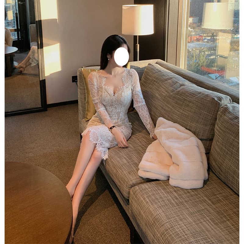 ロングワンピース 優美なレース花柄フルレングスワンピース