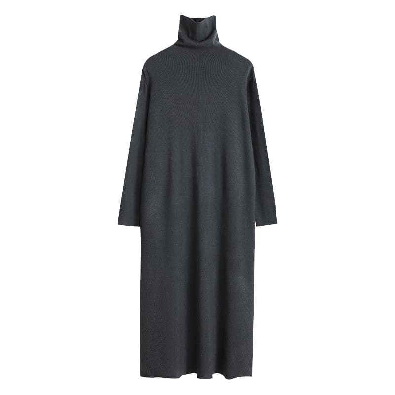 ロングワンピース タートルネックニットワンピース