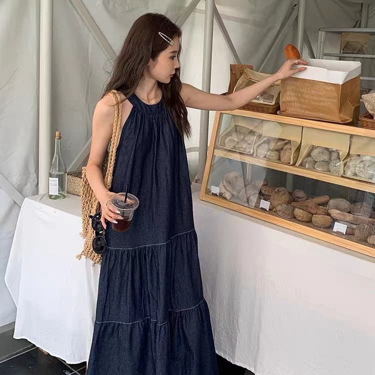 ロングワンピース 重ね着風ティアードロングワンピース