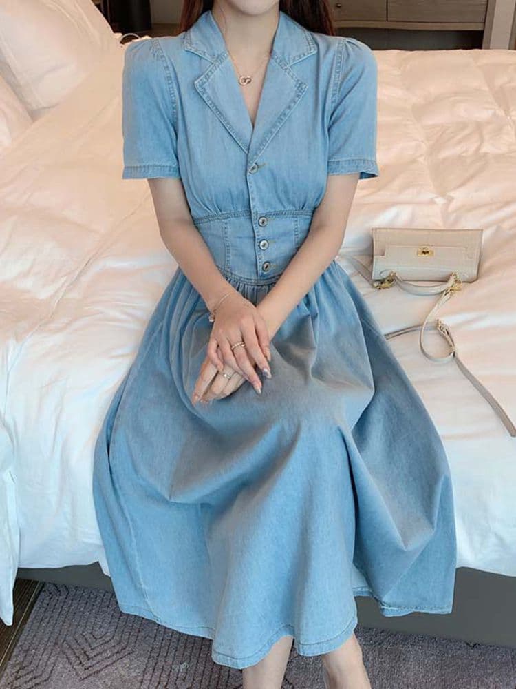 ロングワンピース シャツ 襟付き半袖ウエストマーク上品ロングワンピース