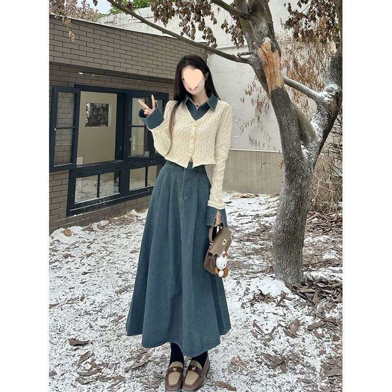 ロングワンピース クラシカルデニムフレアロングワンピース