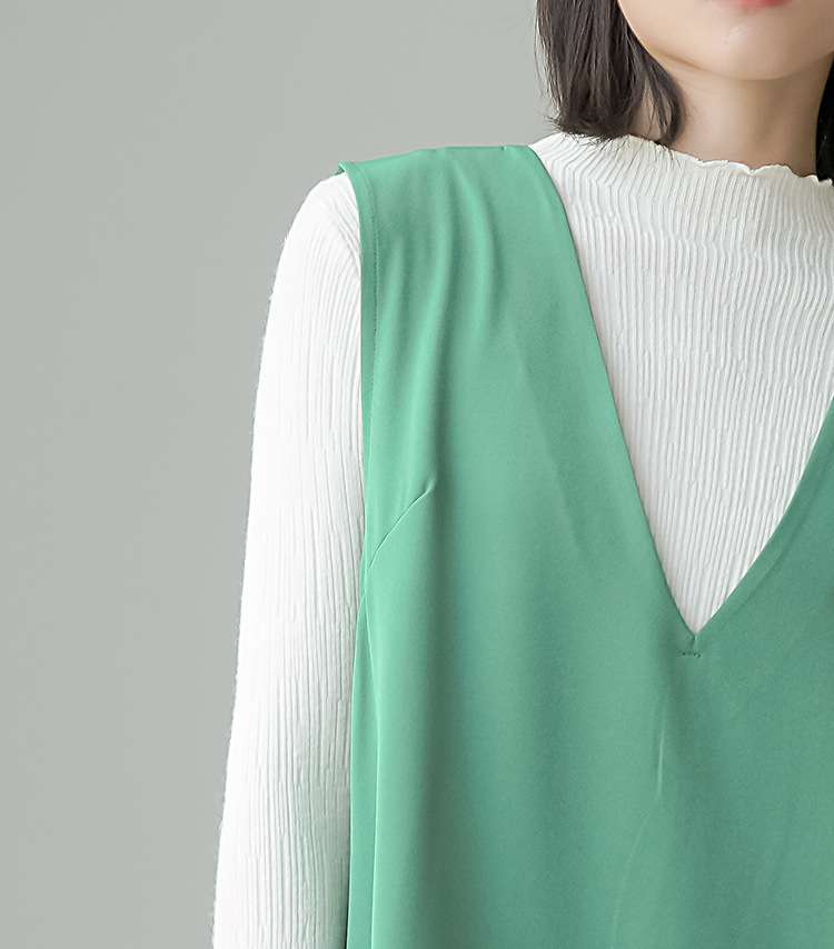 ロングワンピース シンプル深Ｖネック レイヤードワンピース