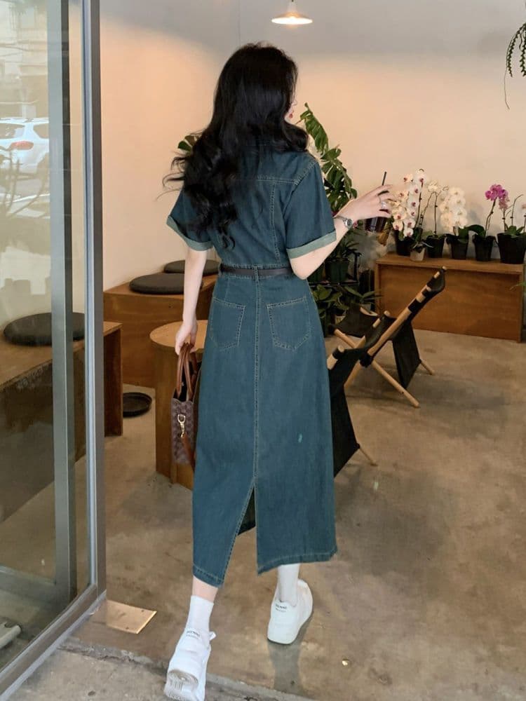 ロングワンピース 優美シルエット デニムワンピース