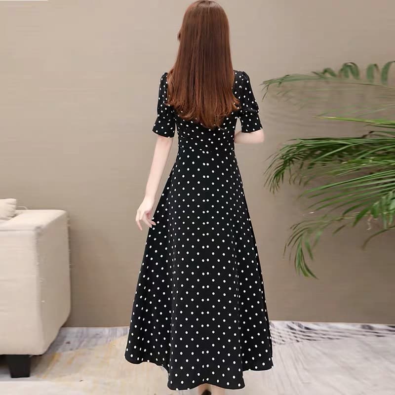 ロングワンピース シャツ 水玉模様半袖巻きシャツワンピース