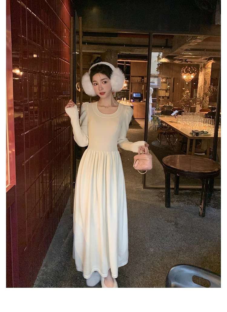 ロングワンピース シャーリング プリンセスニットワンピース