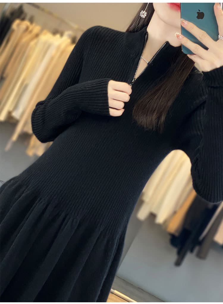 ロングワンピース 上品フレアニットロングワンピース