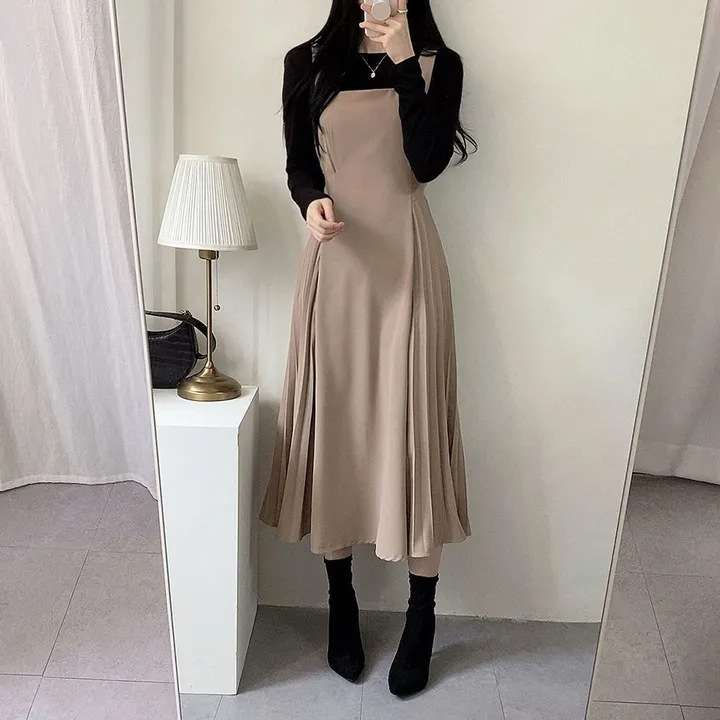 ロングワンピース しなやか優美シルエットジャンパースカート