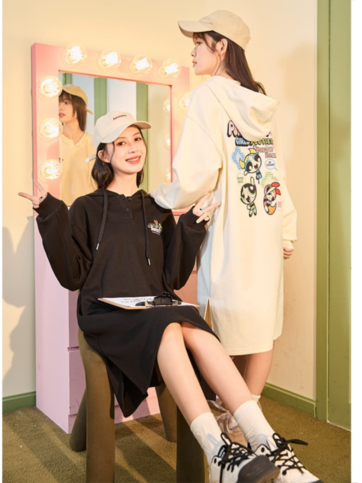 ロングワンピース スウェット パワフルガールズ パーカーワンピース
