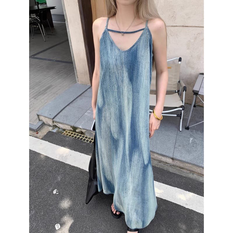 ロングワンピース ゆらぎ染めマキシ丈ワンピース