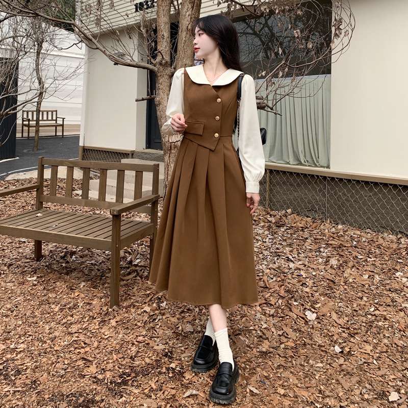 ロングワンピース 清楚系プリーツ ジャンパースカート