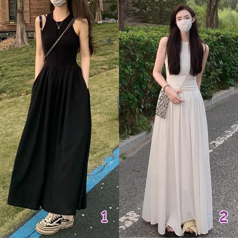 無地ノースリーブロングワンピース女性用