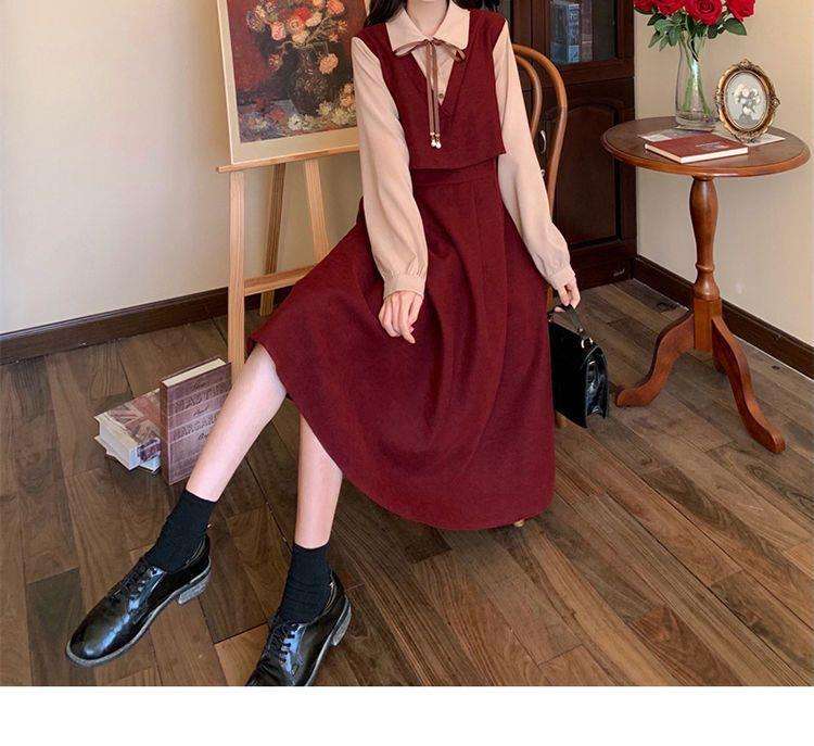 ロングワンピース クラシカル リボン ジャンパースカート