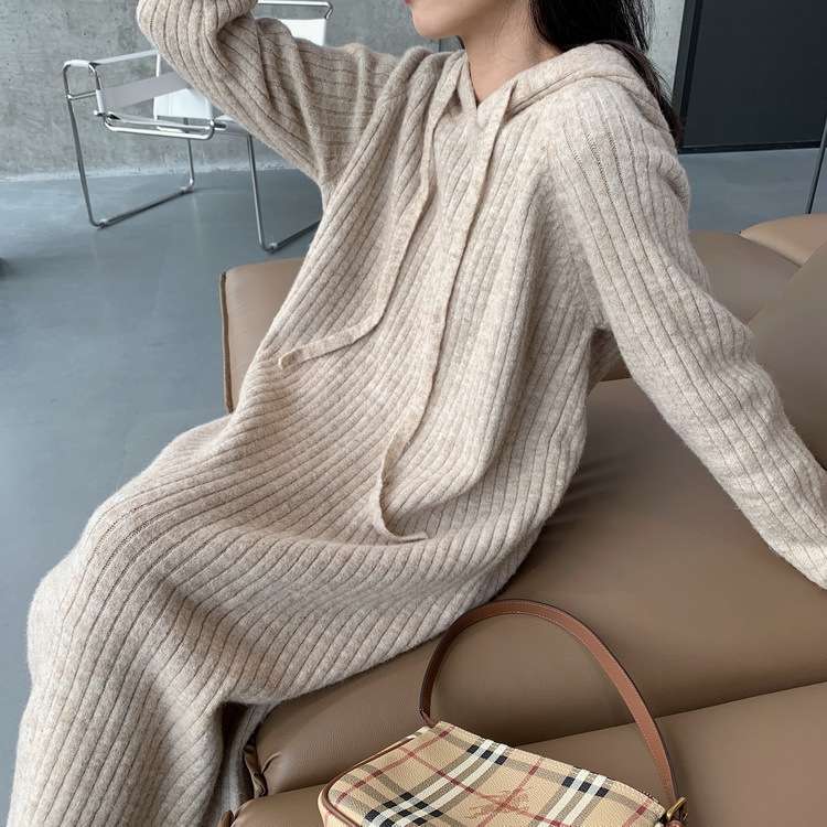ロングワンピース ゆったりリブニット ロングワンピース