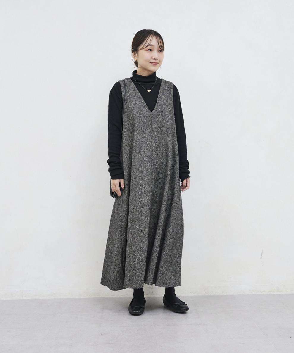 ロングワンピース 優美シルエット ノースリーブニットワンピース