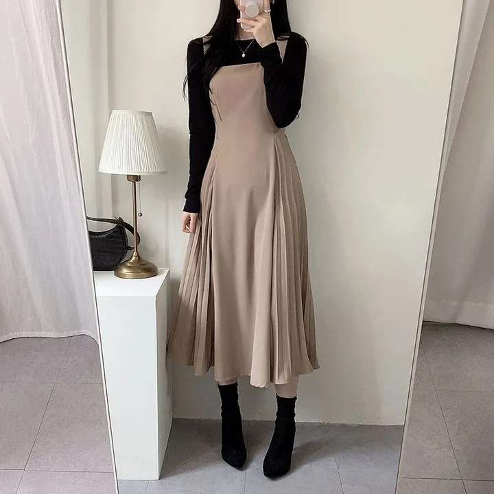 ロングワンピース しなやか優美シルエットジャンパースカート