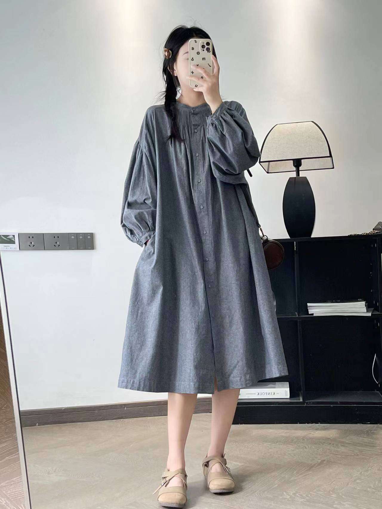 ロングワンピース ふんわり袖のギャザーワンピース