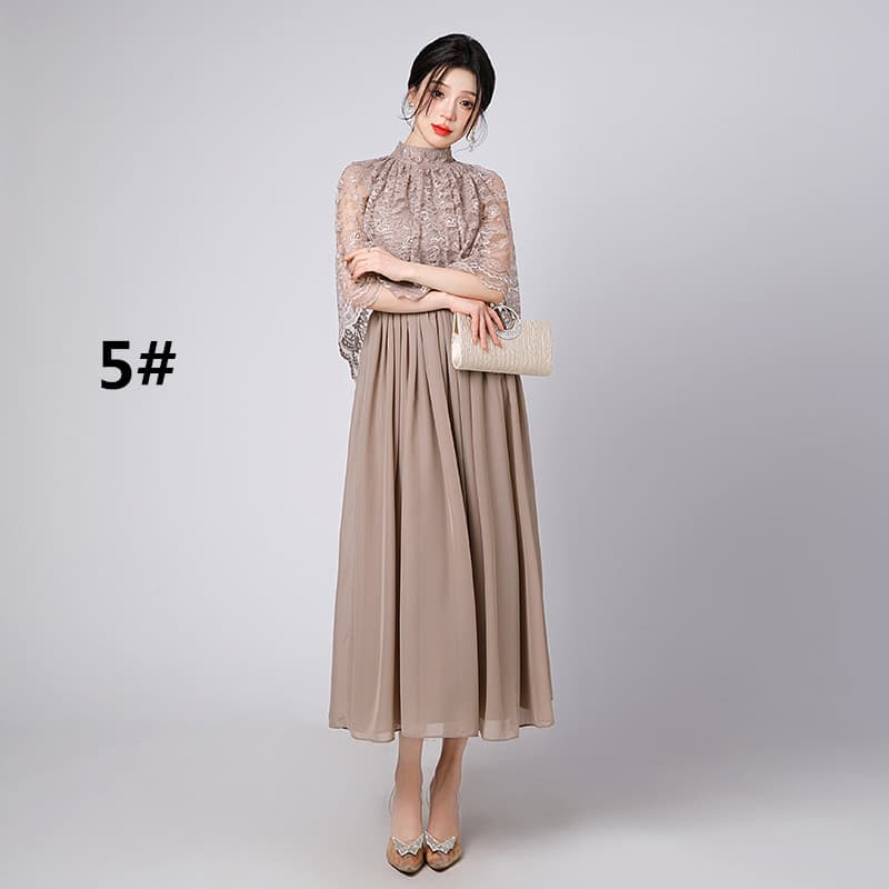 結婚式 披露宴 フォーマルドレス レース袖ロングワンピース