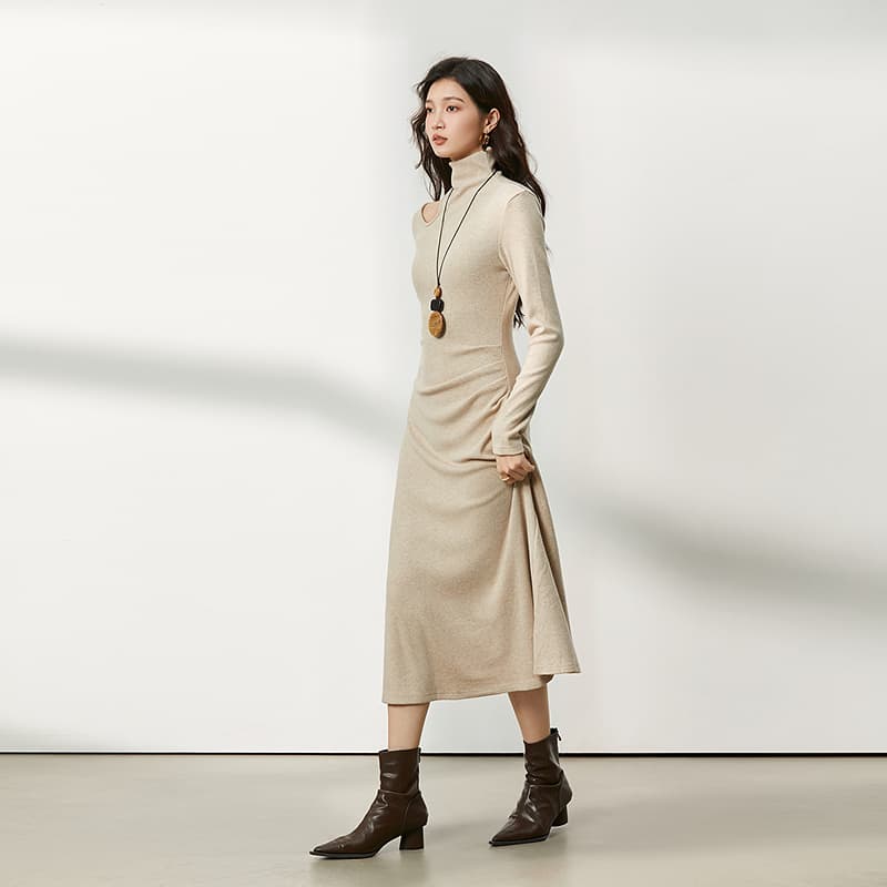 ロングワンピース 上品アシンメトリー タートルワンピース