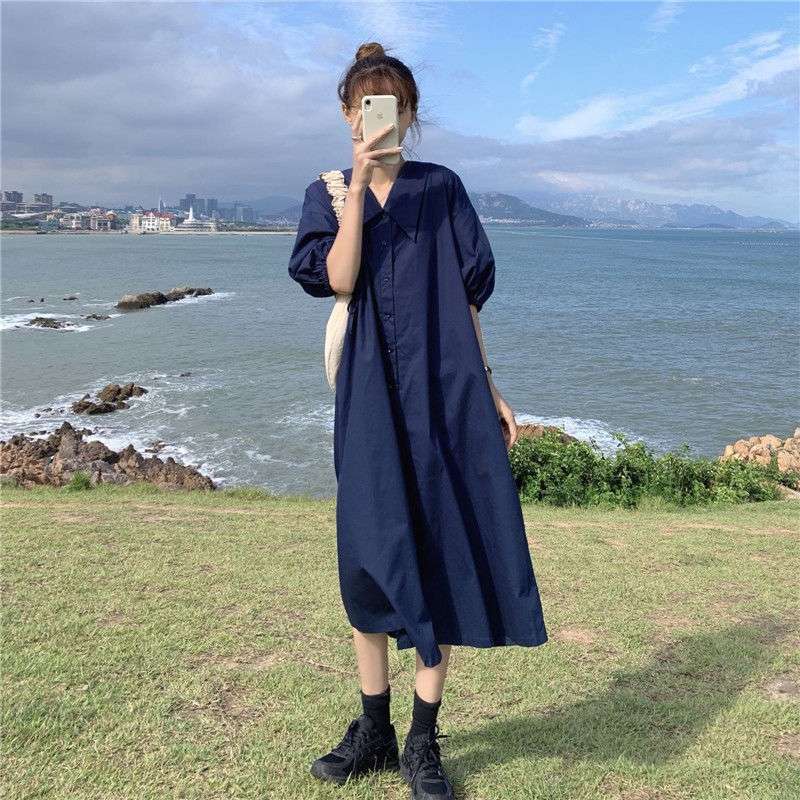 ロングワンピース ふんわり袖のナチュラルワンピース