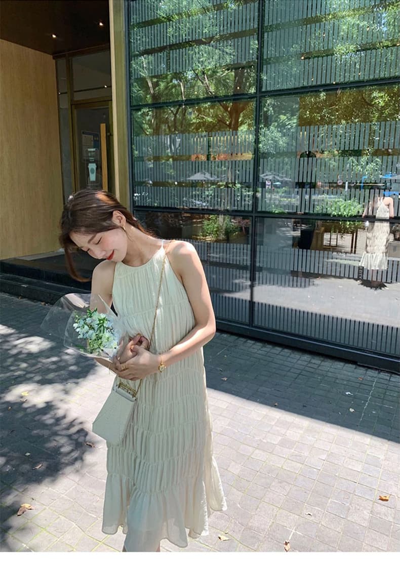 ロングワンピース なめらかプリーツロングワンピース