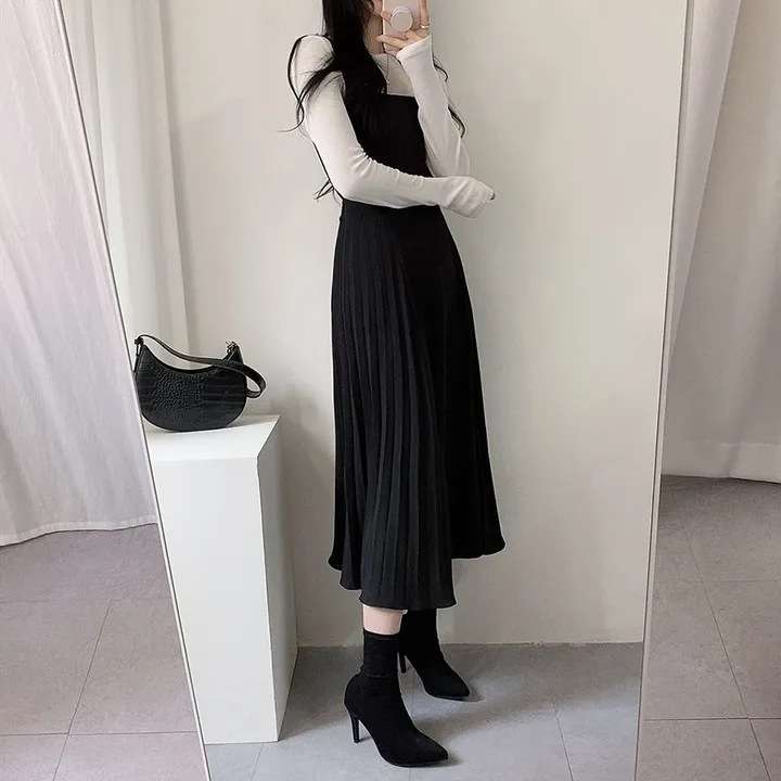 ロングワンピース しなやか優美シルエットジャンパースカート