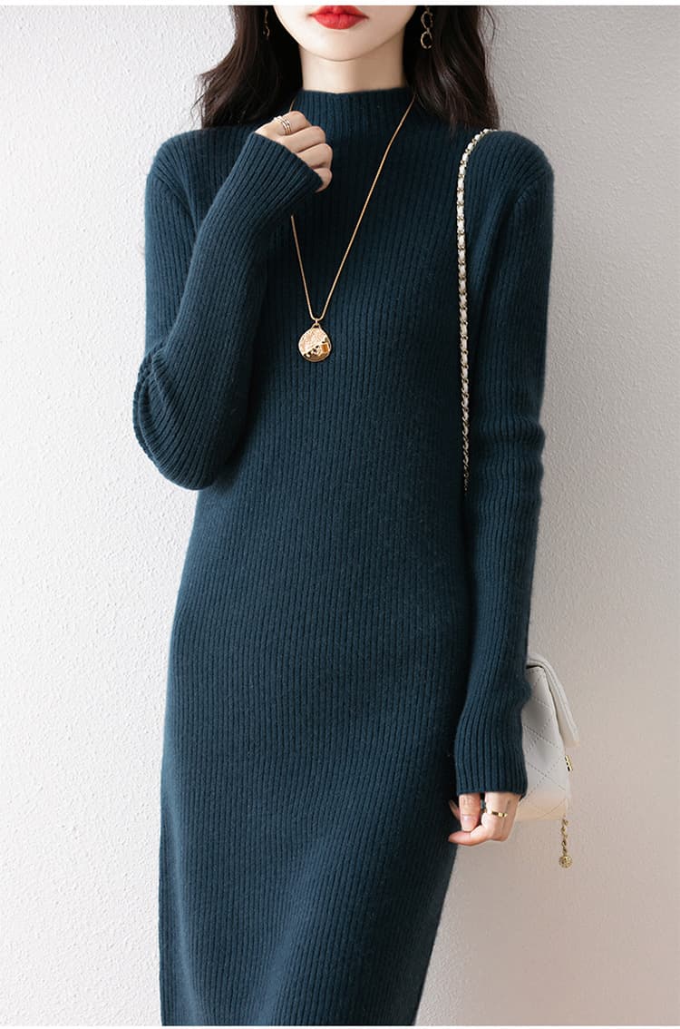 ロングワンピース シンプル リブニット ワンピース