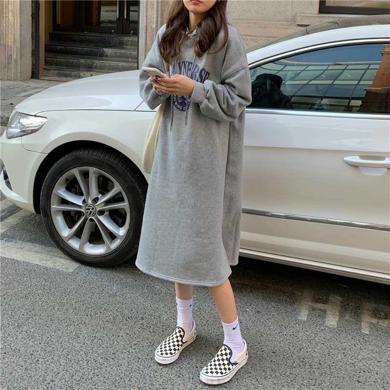 ロングワンピース ゆったりパーカーワンピース