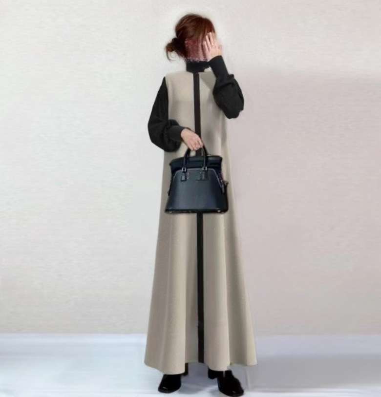 ロングワンピース バックラインアクセントロングワンピース