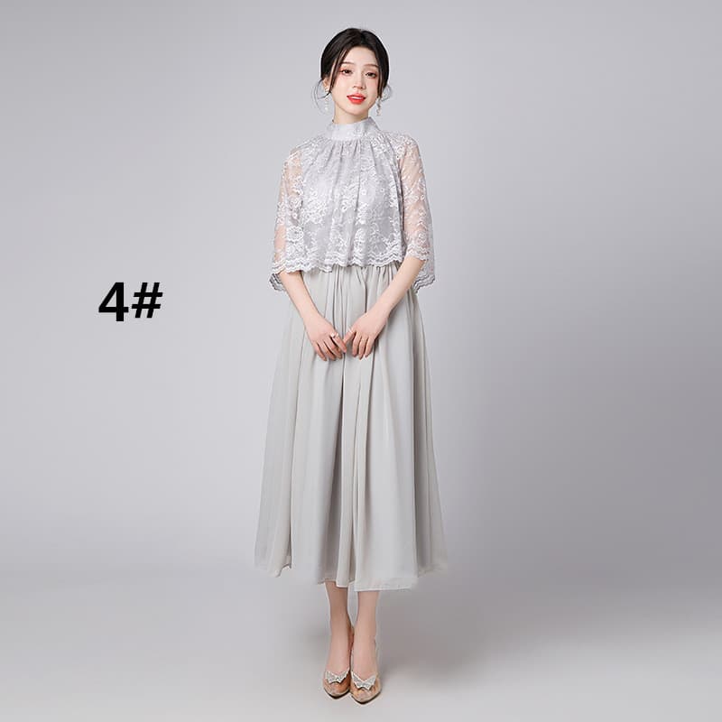 結婚式 披露宴 フォーマルドレス レース袖ロングワンピース