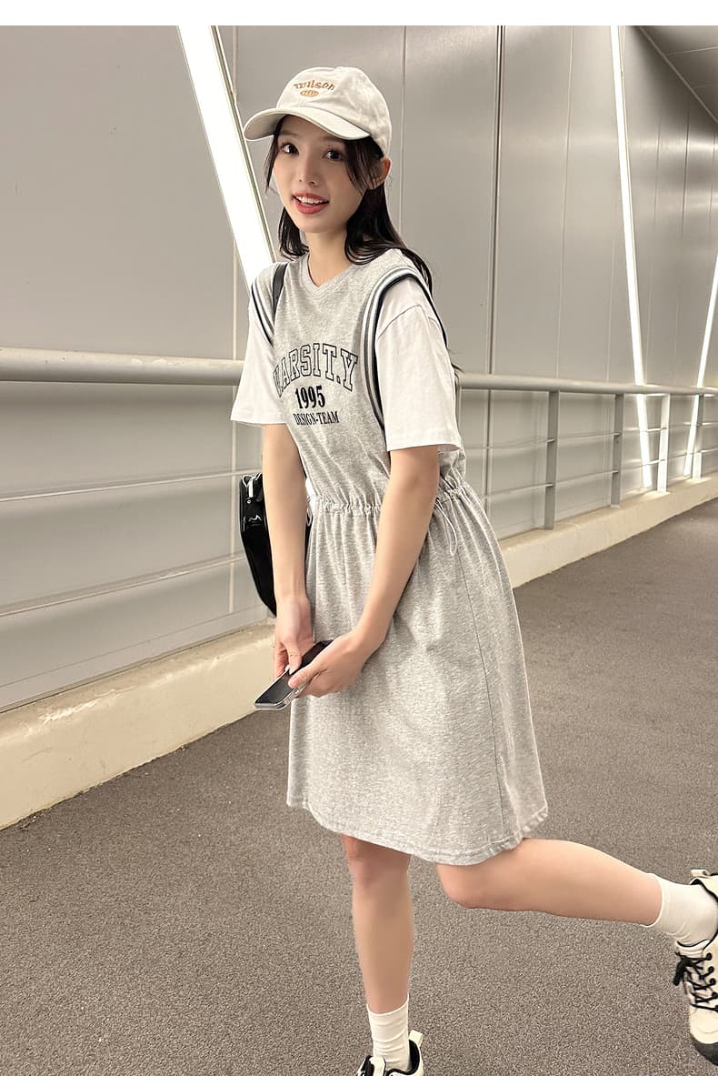 ロングワンピース スウェット ゆったりシルエット 大学風ロゴ ワンピース