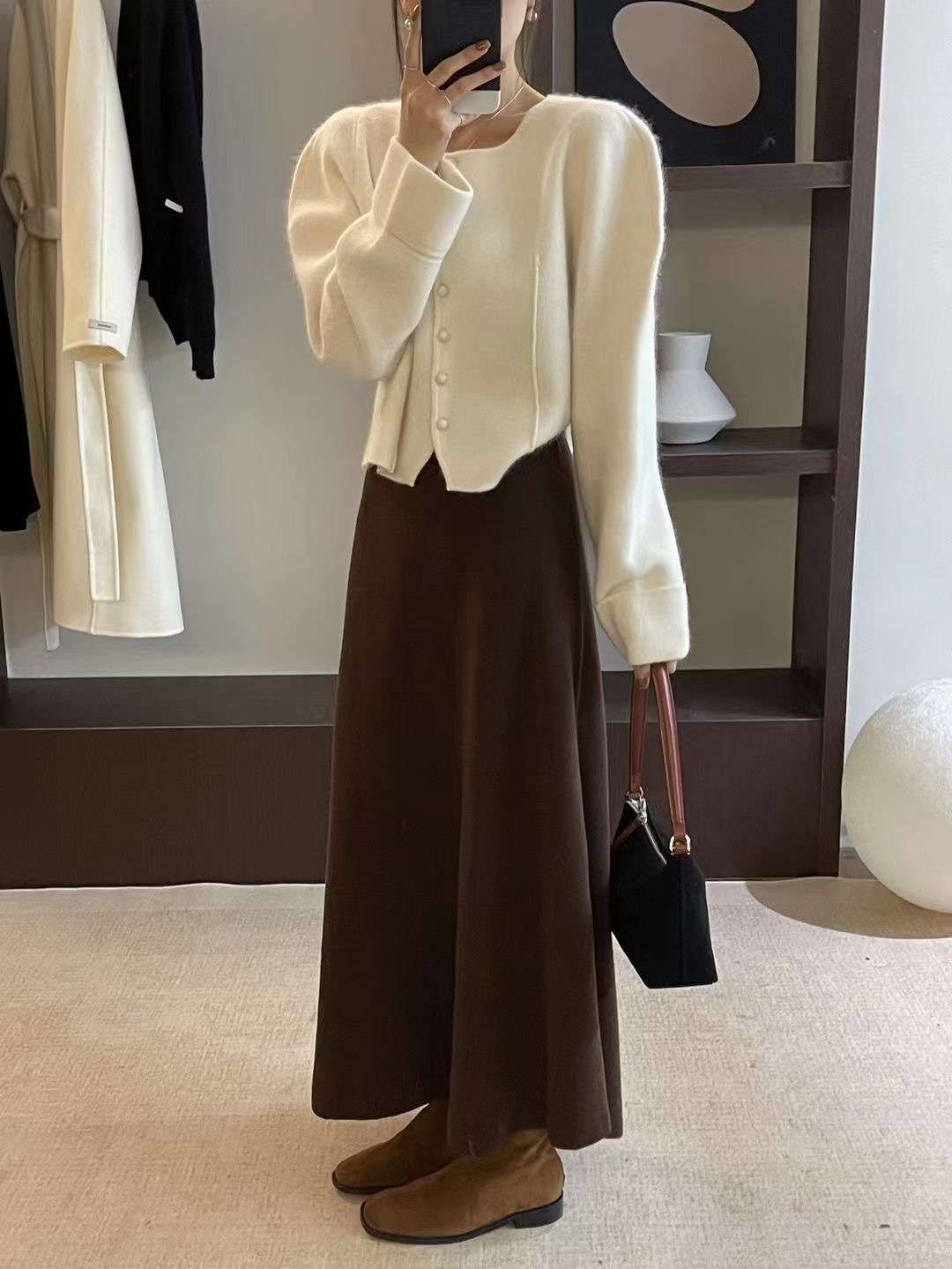 ロングワンピース シンプルニュアンス ニットロングワンピース
