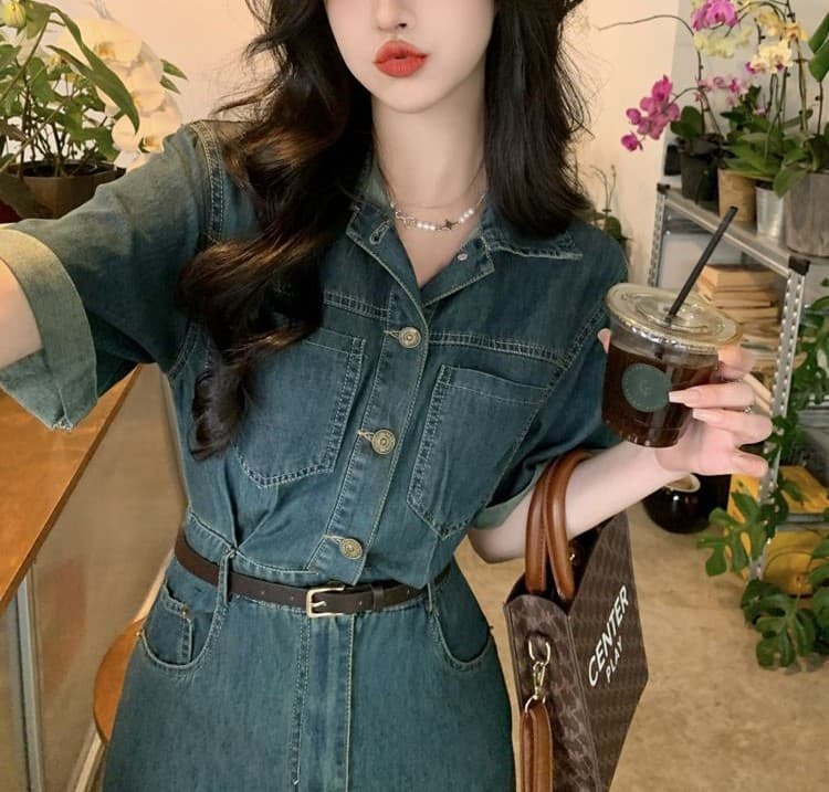 ロングワンピース 優美シルエット デニムワンピース