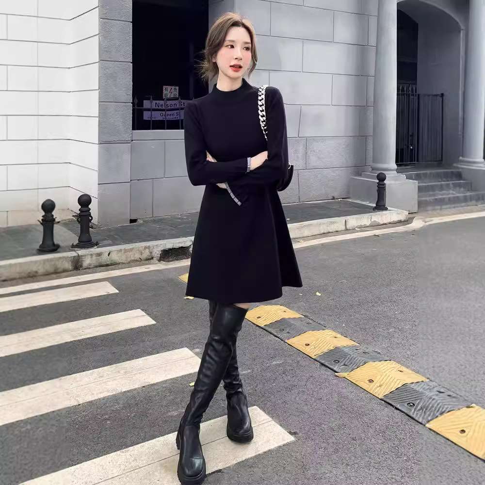 ロングワンピース 清楚系メロウリブニットワンピース
