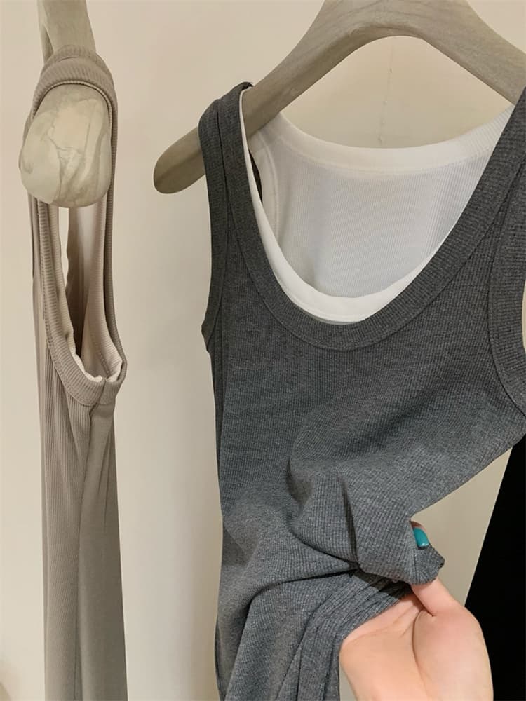 ロングワンピース ノースリーブニット袖なしワンピース 体型カバーロング丈大人カジュアル