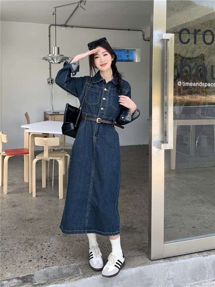 ロングワンピース クラシカル デニムワンピース